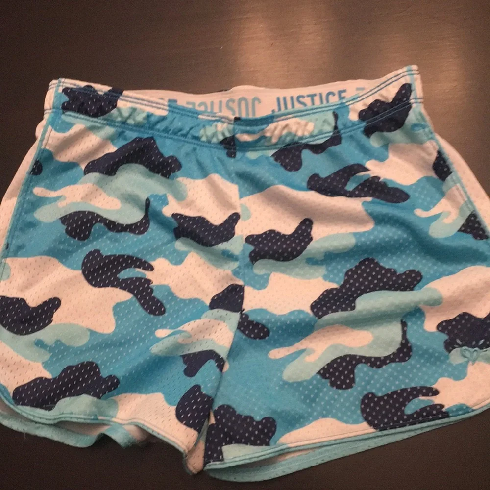 Justice Girls Blue Camo Athletic Shorts | Size 14